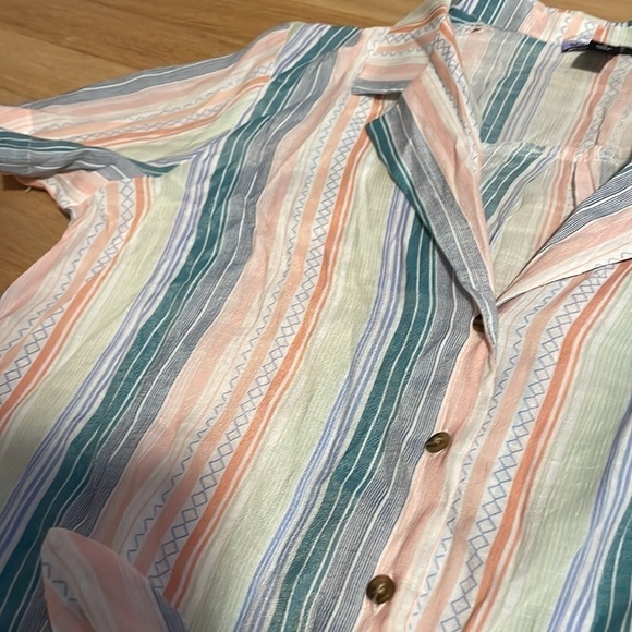 Retro Top 90s Style Button Small Stripe Cottage Vtg Knot Yellow NEW Vylette - Picture 14 of 14